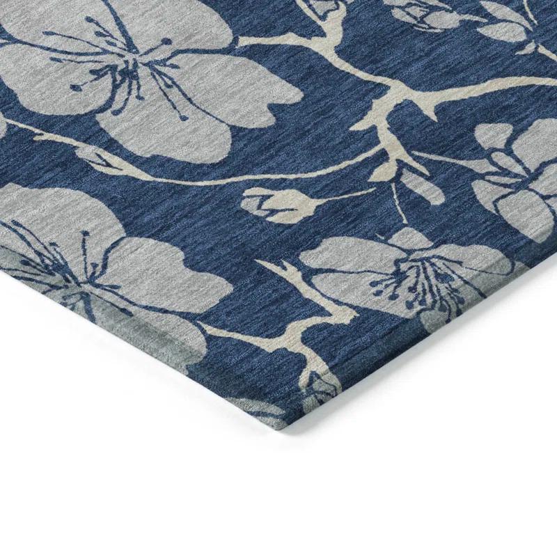 Machine Washable Indoor/Outdoor Chayden ACN1034 Navy 3' x 5' Rug