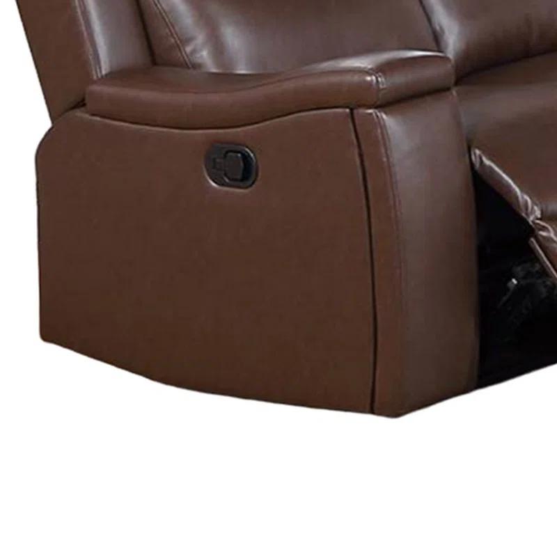 Benjara Renna Manual Recliner Sofa, Cupholder,  Faux Leather 80In