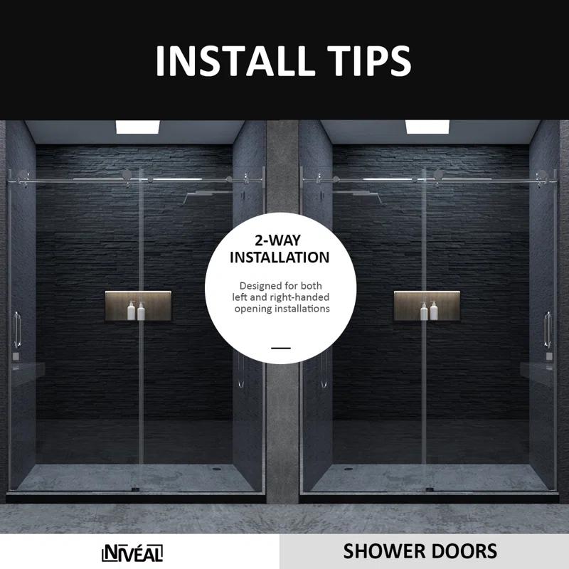 NIVEAL MQ7051C-7660SV 60" W x 76" H Single Sliding Semi-Frameless Shower Door with 3/8" Clear Glass
