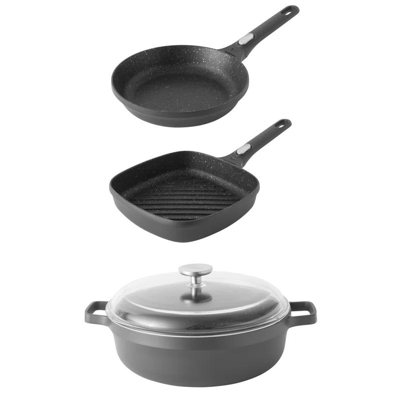 BergHOFF BergHOFF GEM 4Pc Non-Stick Cast Aluminum Cookware Set with Fry, Grill, and Saute Pan