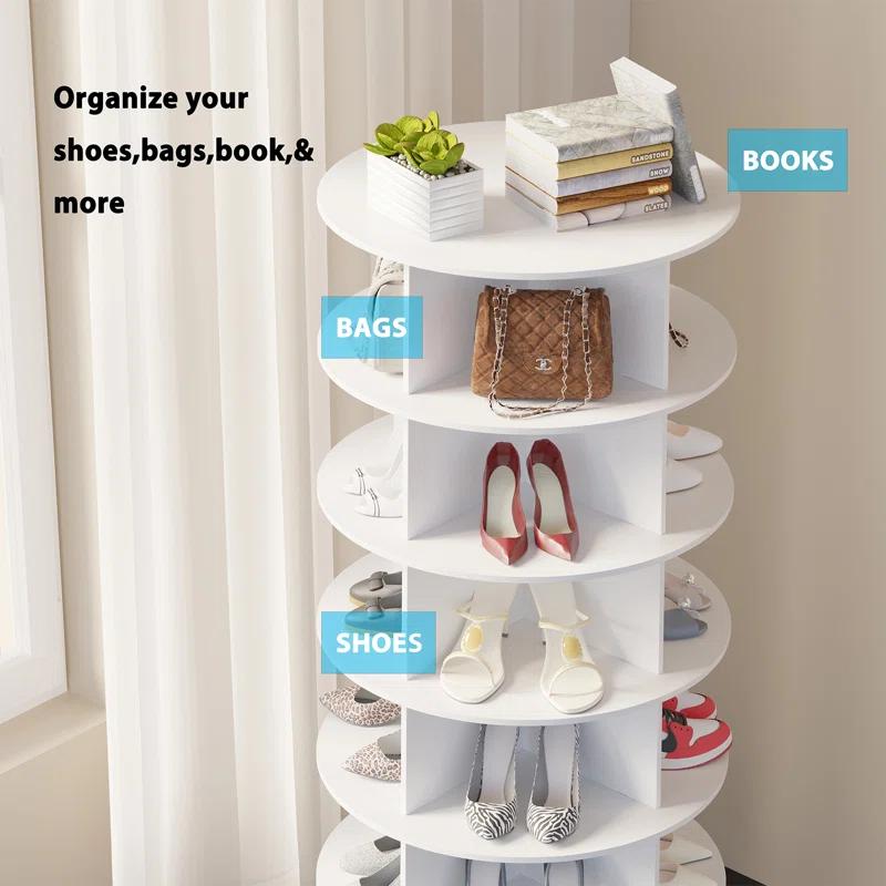 SpaceAid 7-Tier Rotating Shoe Rack Tower, 360° Spinning Shoe Display Carousel, Vertical Shoe and Handbag Organizer, Lazy Susan Closet Storage (White)