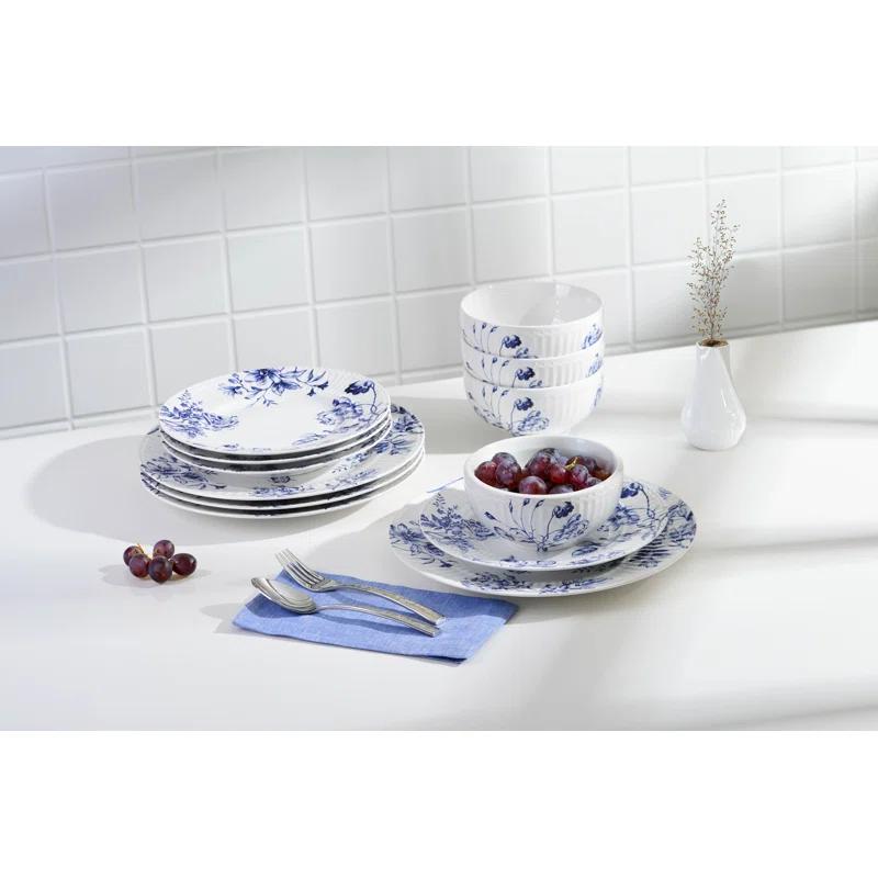 222 Fifth 222 Fifth Cassian Embossed Toile Blue Porcelain Dinnerware Set - Service For 4 (Set of 12)