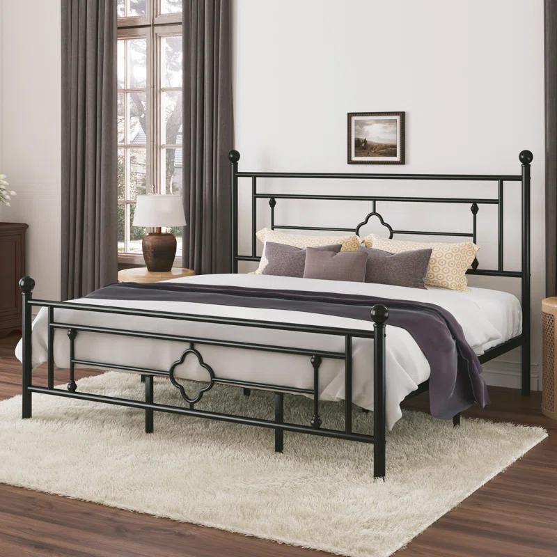 Ajayceon Metal Platform Bed Frame With Vintage-Style Headboard And Footboard