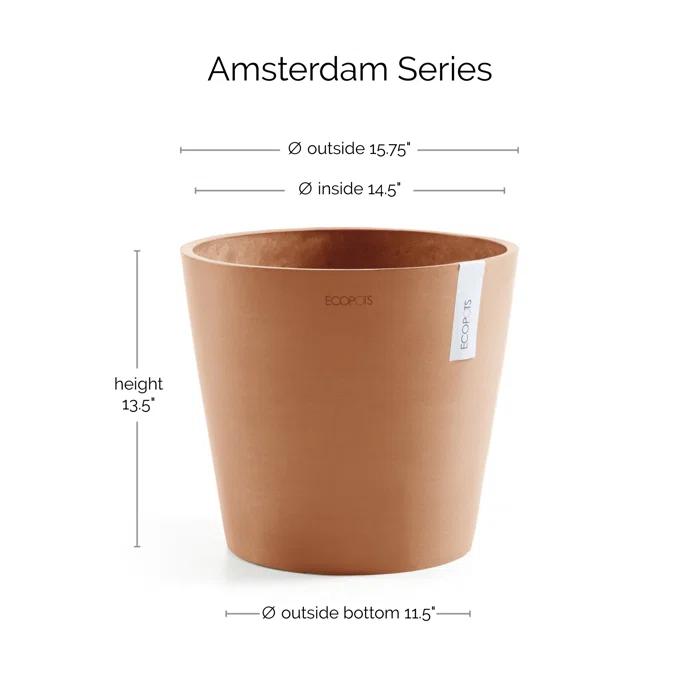 Ecopots Amsterdam Modern Round Recycled Plastic Planter Flower Pot with Water Reservoir