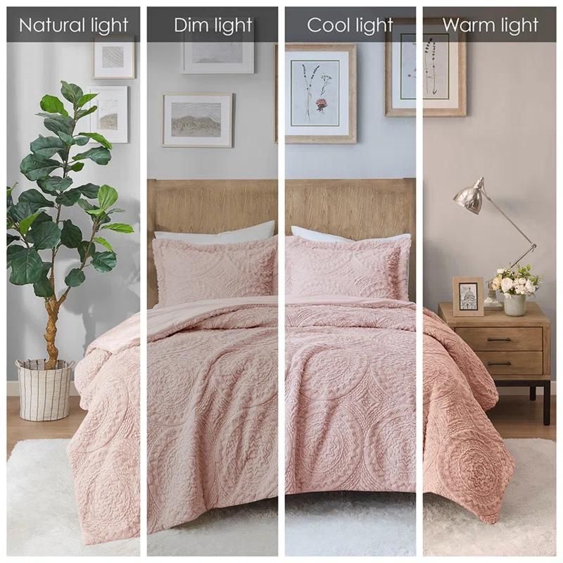 Arya Embroidered Medallion Faux Fur Ultra Plush Comforter Set