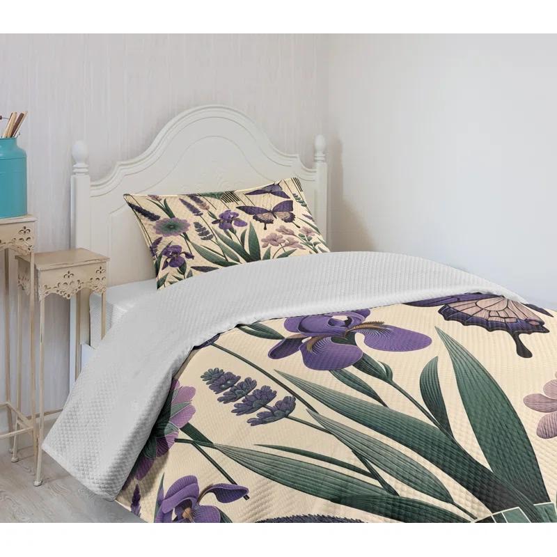 Ambesonne Ambesonne Lavender Bedspread Set Witchy Feels Modern Leaves Peach Dark Purple Green