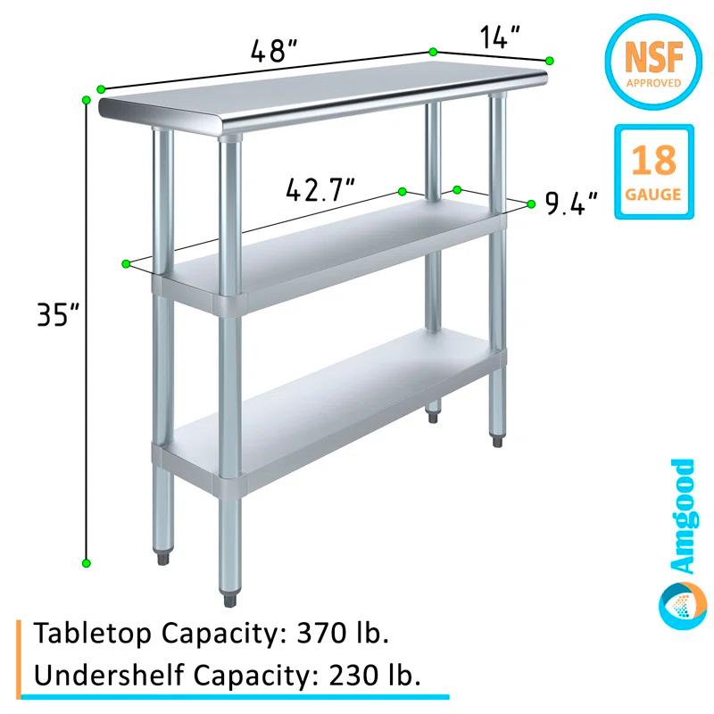 Stainless Steel Work Table with 2 Shelves