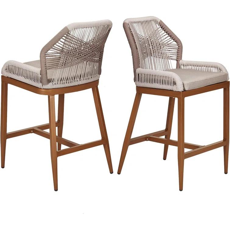 George Oliver 2 Pack Counter Height Bar Stools , Sponge Outdoor High Stool Set, Home Back Dining Chair With Backrest And Arm-Gray