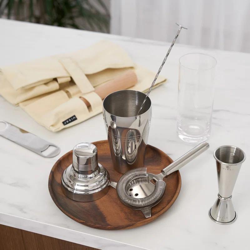 Viski 7-Piece Stainless Steel Travel Bar Barware Set