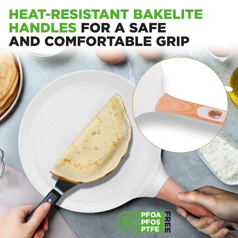 NutriChef Nutrichef 9.45” Non-Stick Crepe Pan With Wooden Spreader, Durable Marble Coated Dosa Pan, Bakelite Handle And Induction Bottom, Pfoa/Pfos Free, Dishwasher Safe, Even Heat Distribution