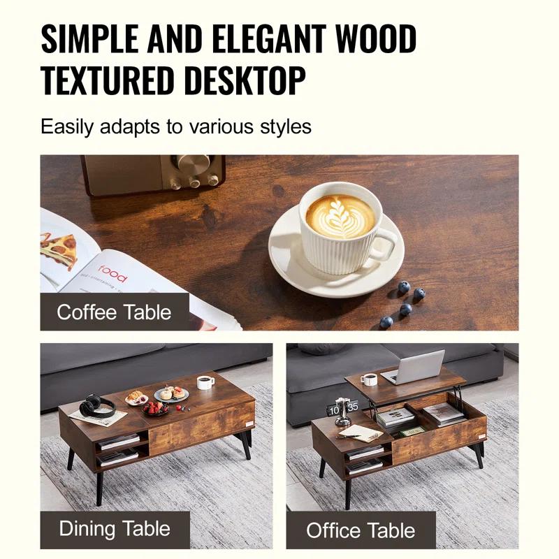 George Oliver George Oliver Lift Top Coffee Table 39.4 in Rectangle Coffee Table for Living Room Brown