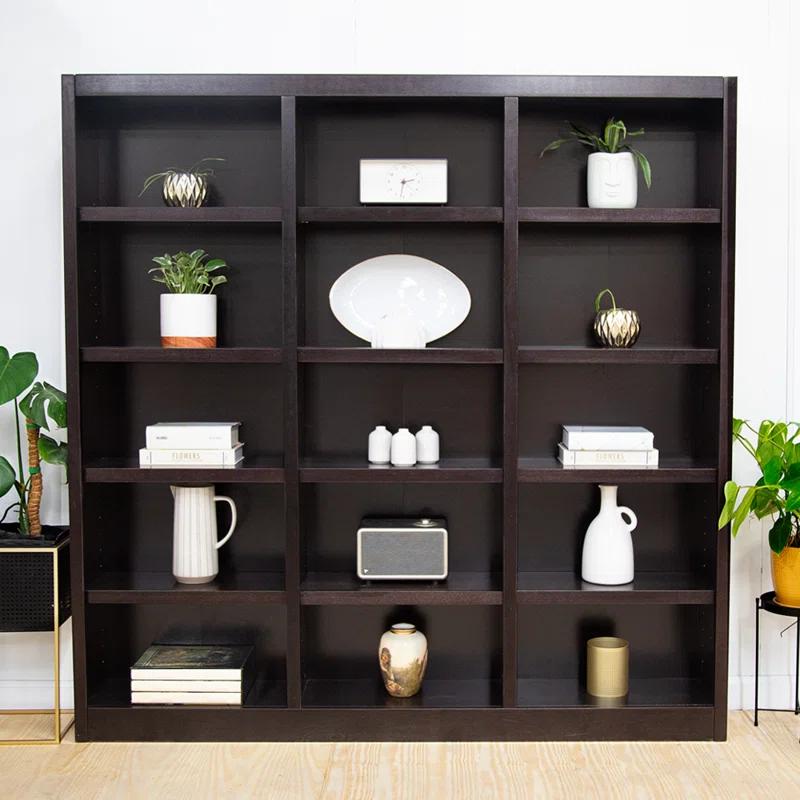 Winston Porter Flannagan Triple Wide Wood Bookcase, 15 Bookshelf, 72 inch Tall Storage and Display Bookshelf for Home Office and Living Room
