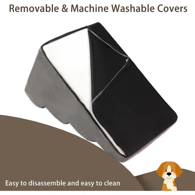 4 Steps Dog Stairs For Small Dogs, 18.5 Inch High, 30D Foam Dog Dtairs And Steps, Curved Steps