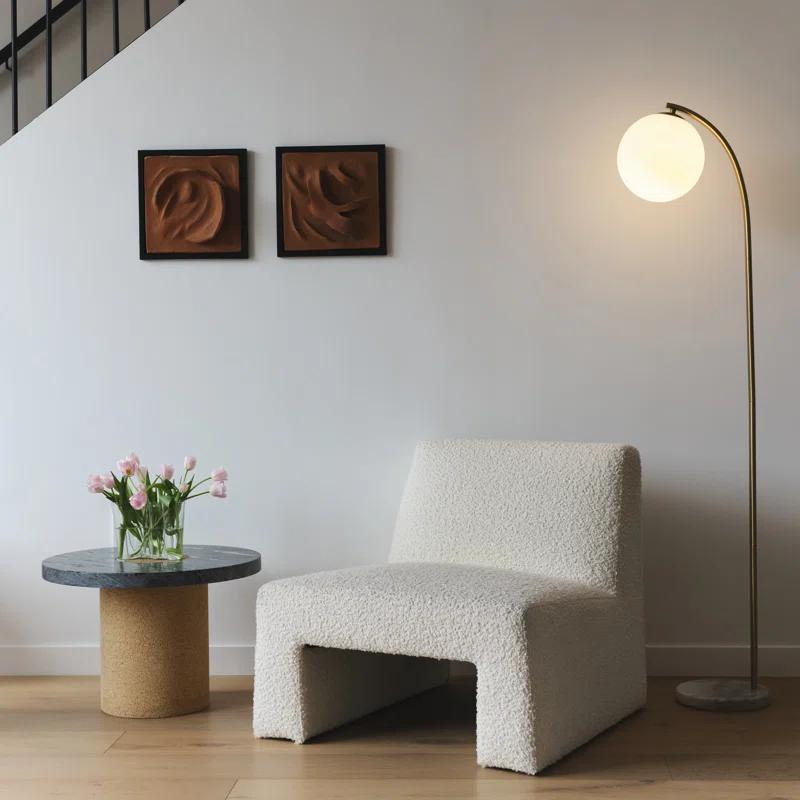 Brightech Luna Drop 75 in. Modern LED Arched Standing Floor Lamp with Frosted Glass Globe Shade