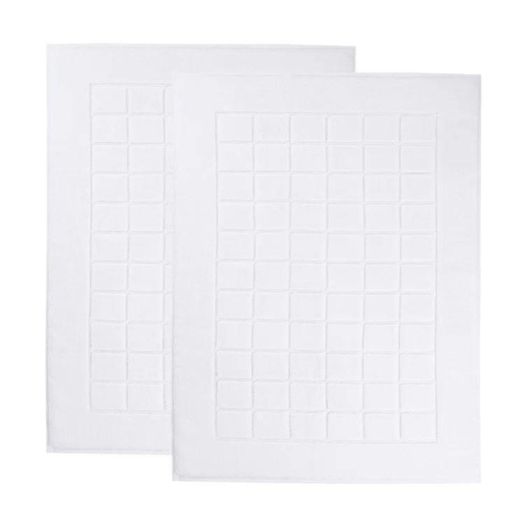 Nora Cotton Terry Solid Absorbent Thick Checkered Washable Bath Mat Set Of 2