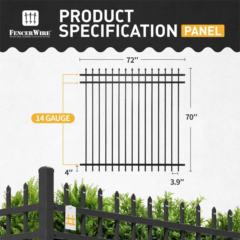 Fencer Wire Fencer Wire 4/ 5/ 6FT H X 6FT W Heavy Duty Pinnacle Fence Barrier Panel, Anti-Rust Metal Fencing Panel