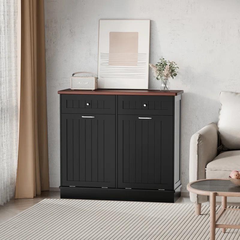 Betterhood Havant Double Tilt Out Trash Cabinet 20 Gallons Wooden Free Standing(Not include trash can)