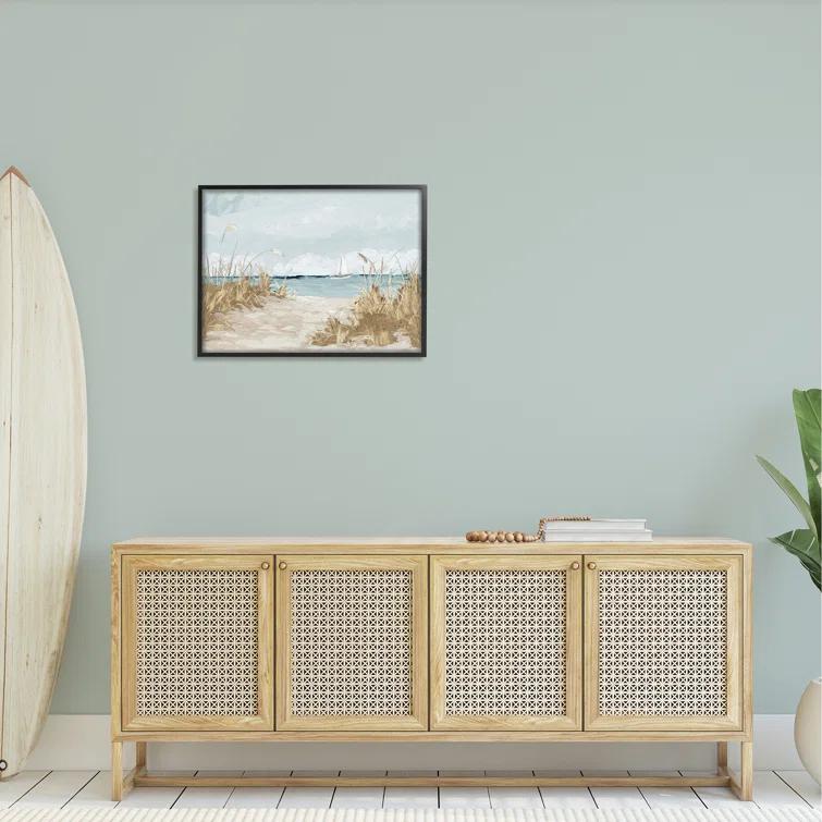 Stupell Industries " Sandy Beach Walkway Distant Sailboats Floating Sea " by Julie Derice Painting Print