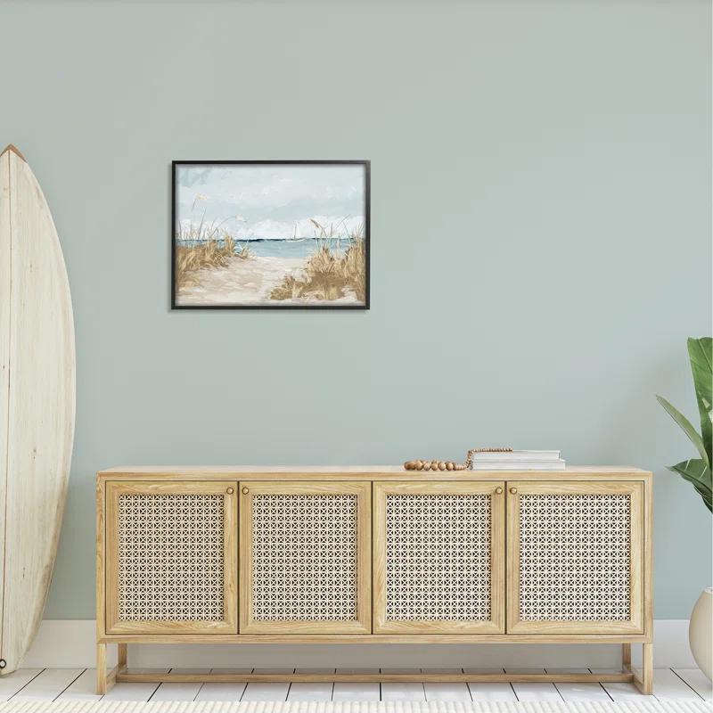 Stupell Industries " Sandy Beach Walkway Distant Sailboats Floating Sea " by Julie Derice Painting Print