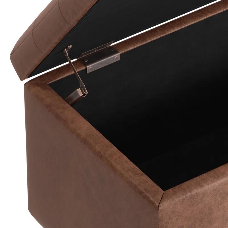 Simpli Home Cosmopolitan 34"W Upholstered Storage Ottoman with Tufted Design and Large Interior Storage
