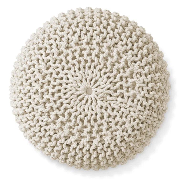 Casafield Casafield Round Pouf Ottoman, Cotton Knit Upholstered Footrest - Natural