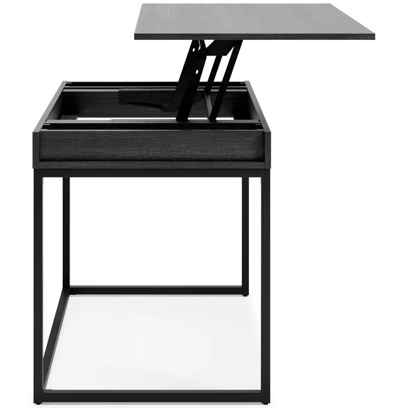 Benjara Yasmin Home Office Lift Top Desk, Dark Gray Wood, Black Metal, 36 Inch