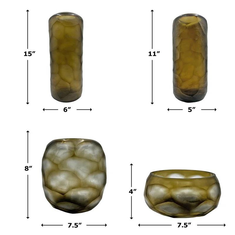 Bergamo Art Set of 4 Decorative Handmade Glass Rustic Artistry Vase in Brown