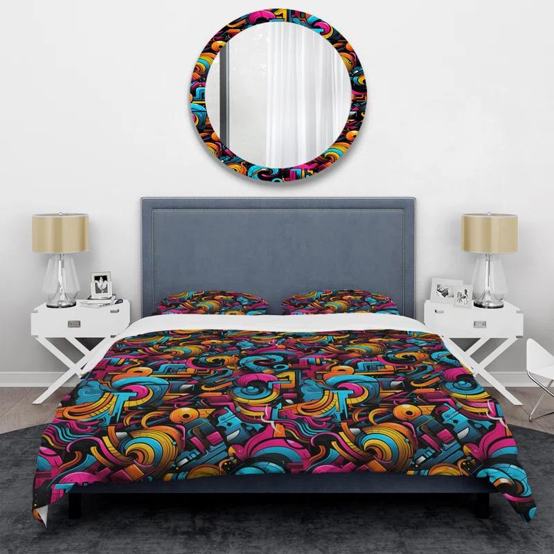 Popart Neon Graffiti Fusion - Geometric Duvet Cover Set - Microfiber Polyester