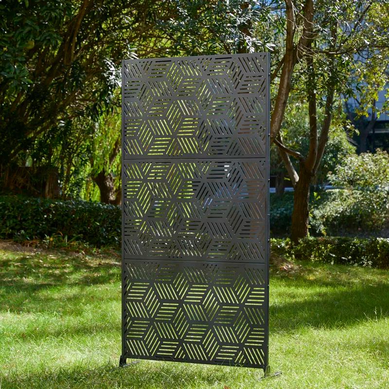 Glitzhome Geometric Privacy Screen Fence Panel Room Divider with Riser Feet