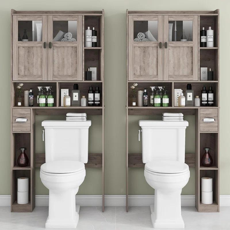 Bathroom Shelf Over Toilet with Glass Doors and Adjustable Shelves