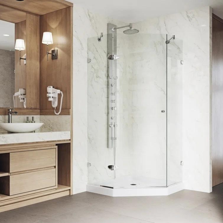 VIGO Verona 38" W x 38" D x 77" H Hinged Frameless Shower Enclosure with 3/8  Clear Glass&Base VG6061CHCL38WS