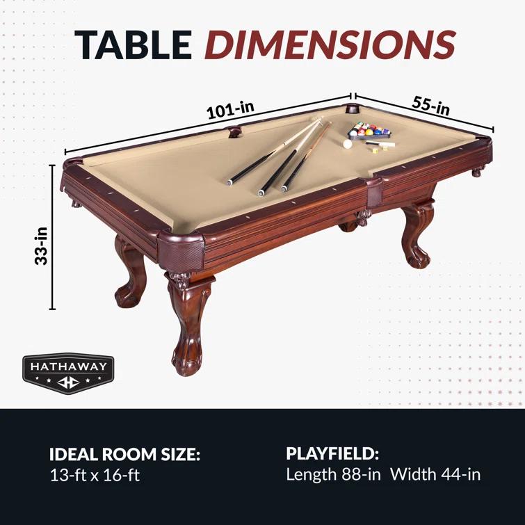 Hathaway Games Hathaway Augusta 8 Ft Furniture Pool Table – Includes Cue Sticks, Billiard Balls – Classic Design Perfect for Family, Home, Dining, or Living Room
