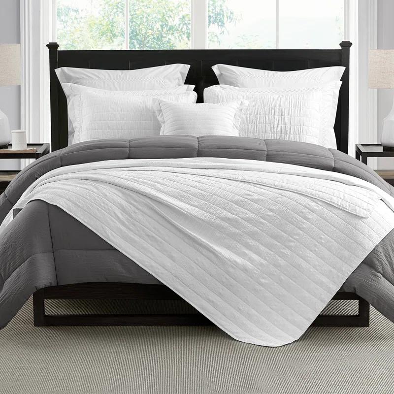 Swift Home Ultra Soft Crinkle Washed Microfiber 3-Piece Quilt Set