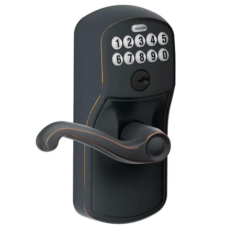 SCHLAGE FE595 PLY 716 FLA Plymouth Keypad Entry with Flex-Lock and Flair Style Levers, Aged Bronze