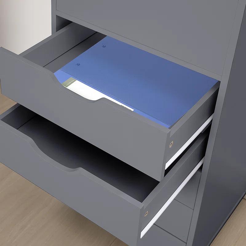 Inbox Zero 6-Drawer Office Drawer File Cabinet on Wheels, Desk Filing Cabinet Unit, Craft Office Drawer Storage Organization