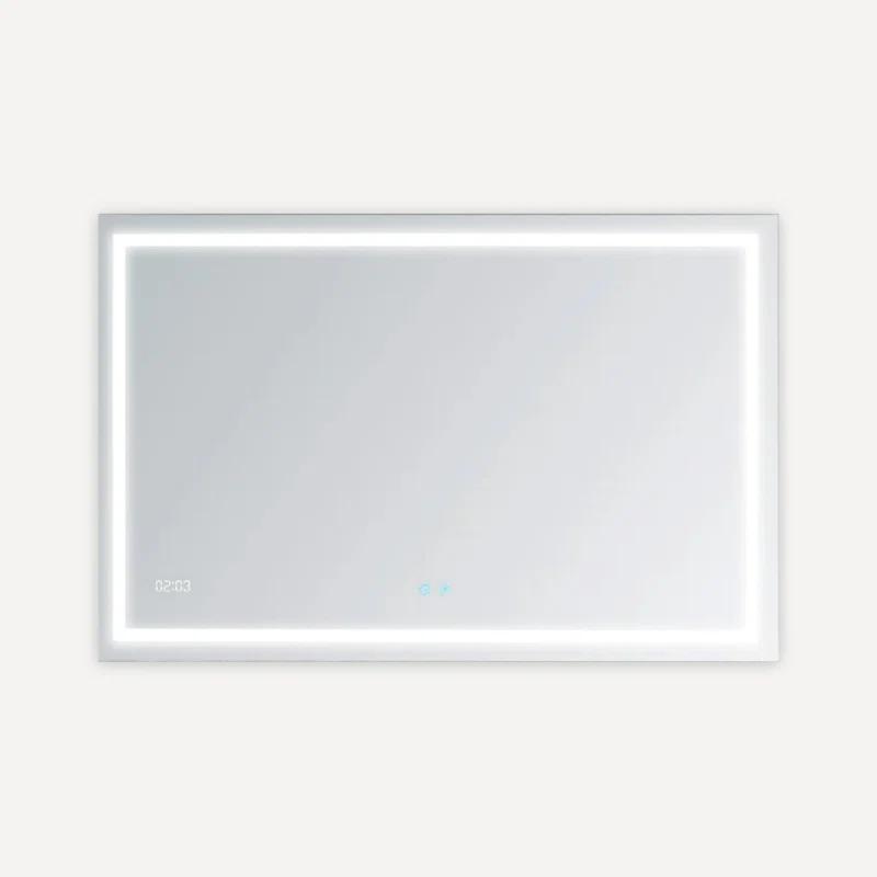 AQUADOM Daytona LED Wall-Mount Mirror for Bathroom with 3 Color Lighting, Touch Control, Dimmer and Defogger, Digital Clock