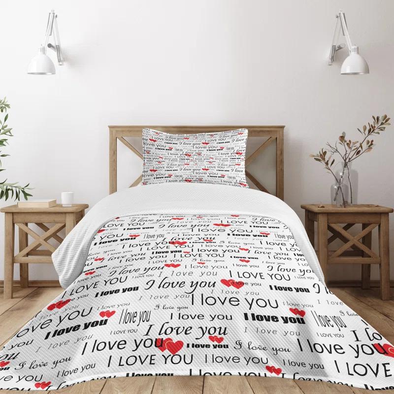 Ambesonne Ambesonne Romantic Bedspread Set Romance Couple Love Vermilion Black White