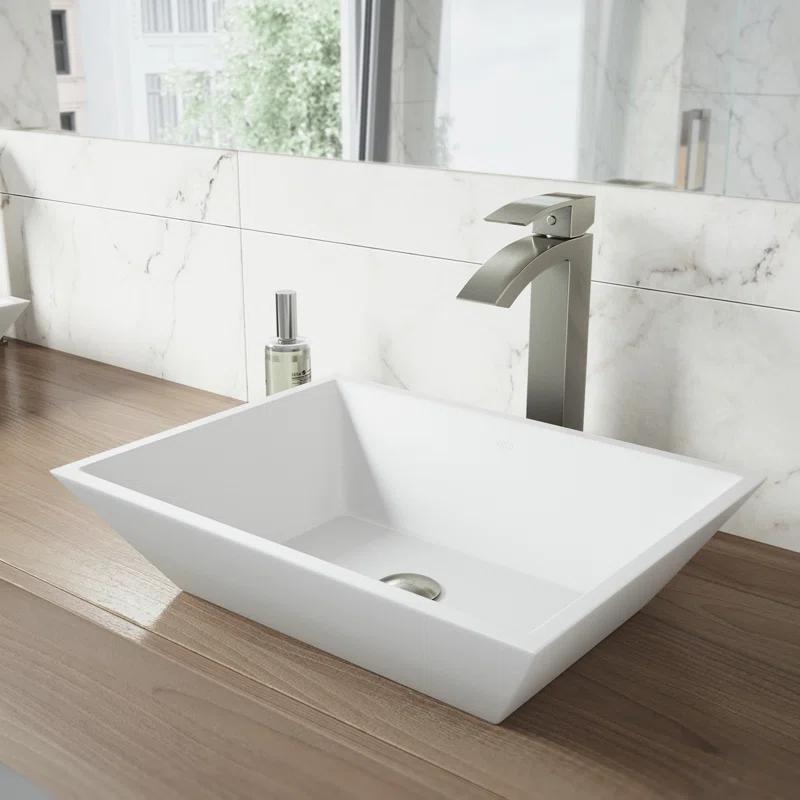 Vinca 18" L x 14" W x 5" H Matte White Handmade Rectangular Vessel Bathroom Sink