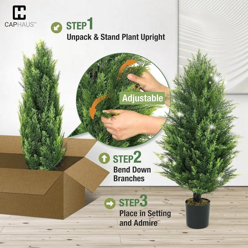 CAPHAUS CAPHAUS Artificial Cedar Tree Pair, UV Resistant Boxwood Topiary w/ Dried Moss, 3 / 4 / 5 Feet
