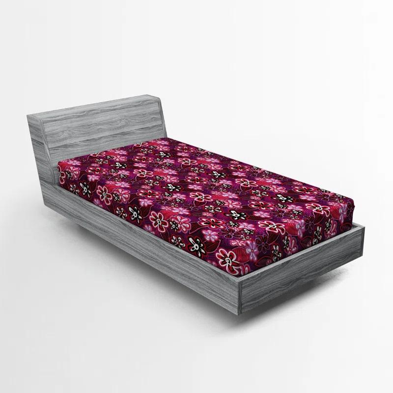 Ambesonne Microfiber Floral Fitted Sheet