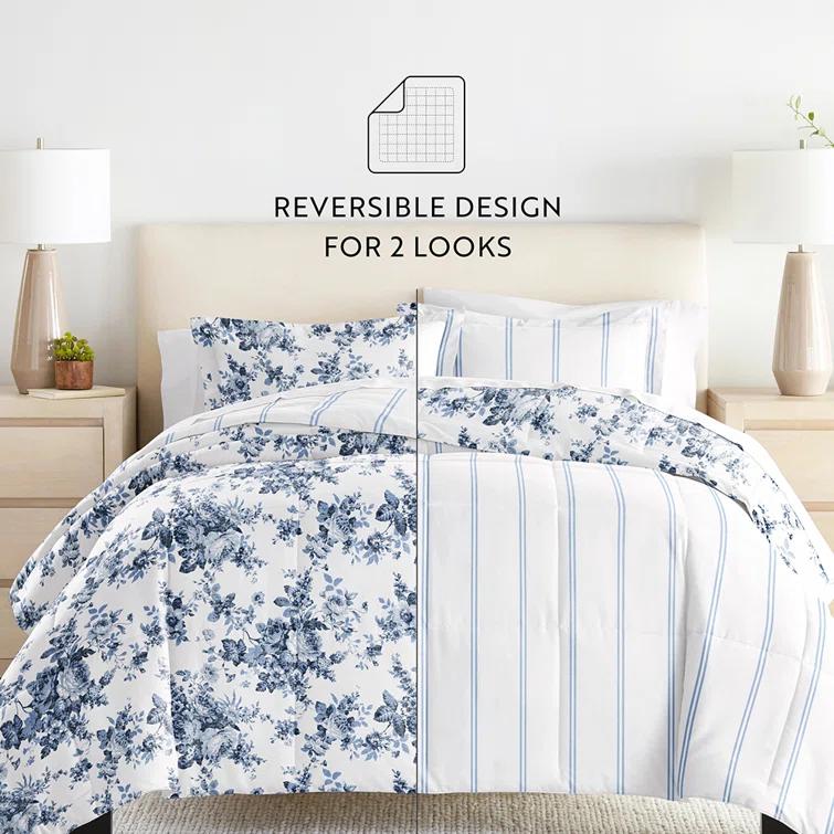 Becky Cameron Stone All Season Down-Alternative Comforter Set in Cabbage Rose Stripe