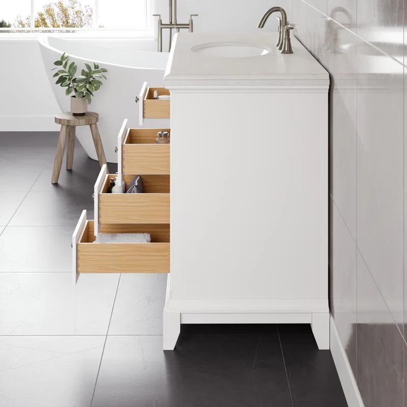 Eviva Elite Stamford . White Single Sink Bath Vanity With Carrara Quartz Top And Undermount Porcelain Sink