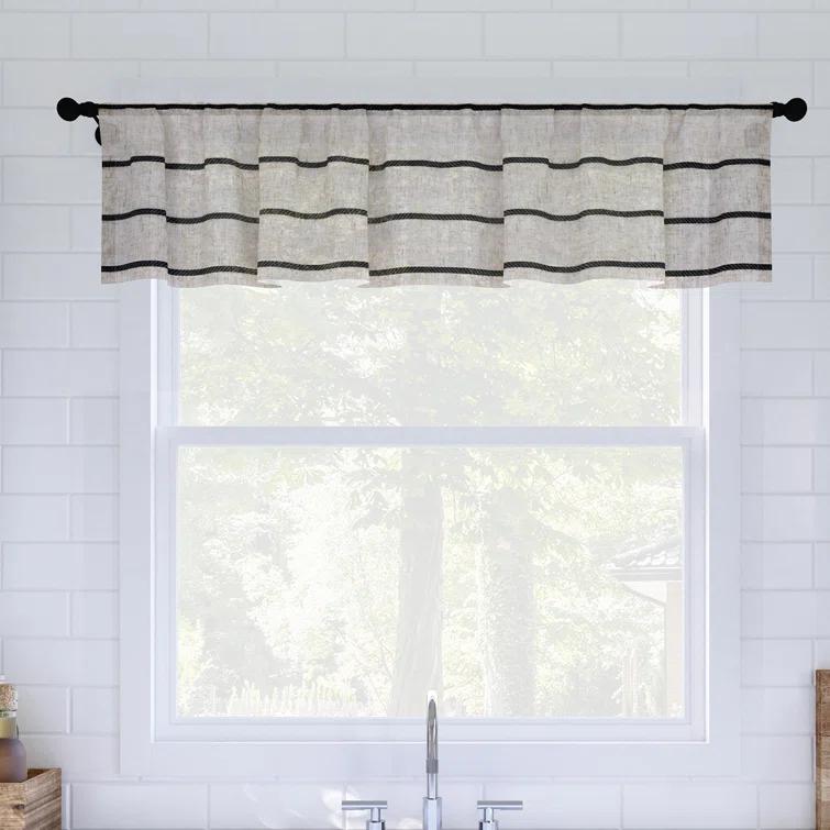 Clean Window Clean Window Aso Twill Stripe Linen Blend Sheer Rod Pocket Kitchen Curtain Valance