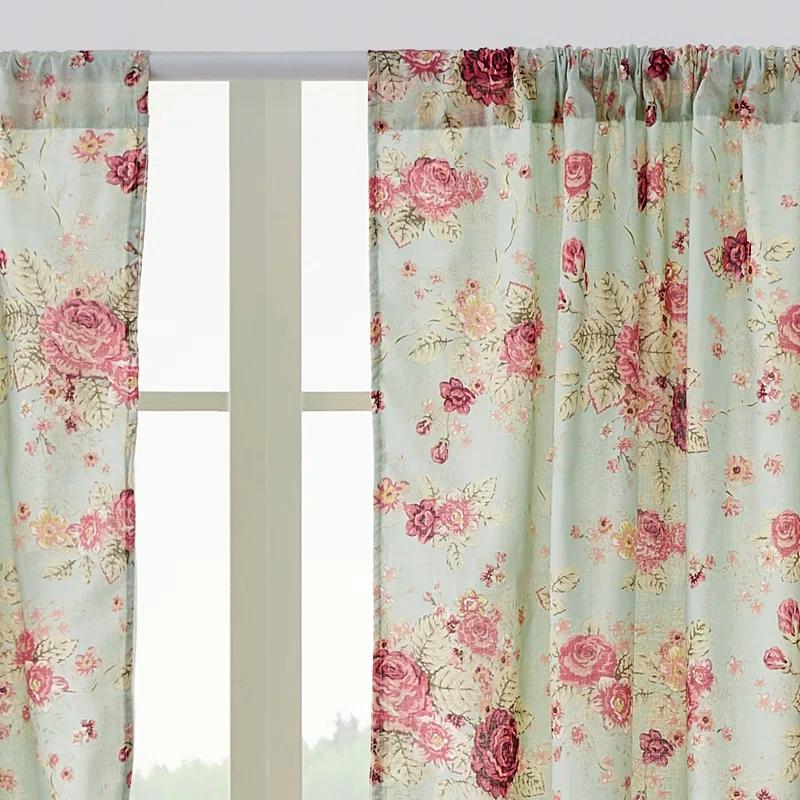 Antique Rose Nature/Floral Sheer Rod Pocket Curtain Panels (Set of 2)