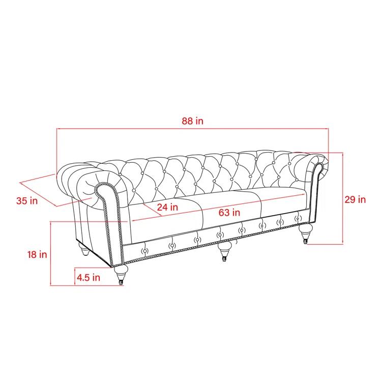 Pasargad Paris Club 88'' Leather Sofa