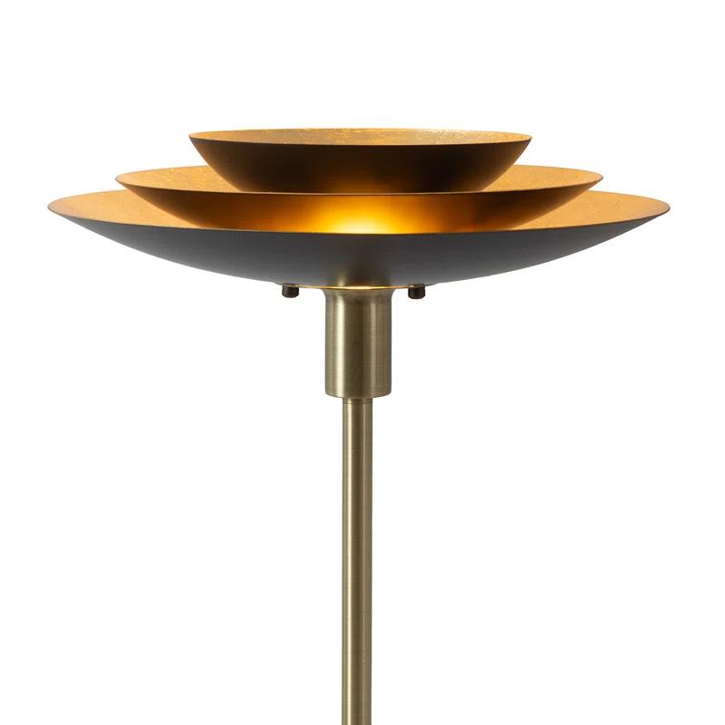 Rancho Mirage Torchiere Floor Lamp - Matte Black & Gold-Leaf Shade, Weathered Brass, Black Marble Base