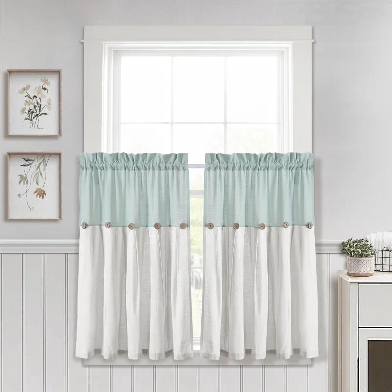 Lush Decor Linen Button Cotton Blend Tailored 29'' W Cafe Curtain (Set of 2)