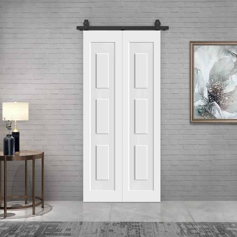 Calhome 3 Panel Shaker Composite Bi-Fold Door with Sliding Barn Door Hardware Kit