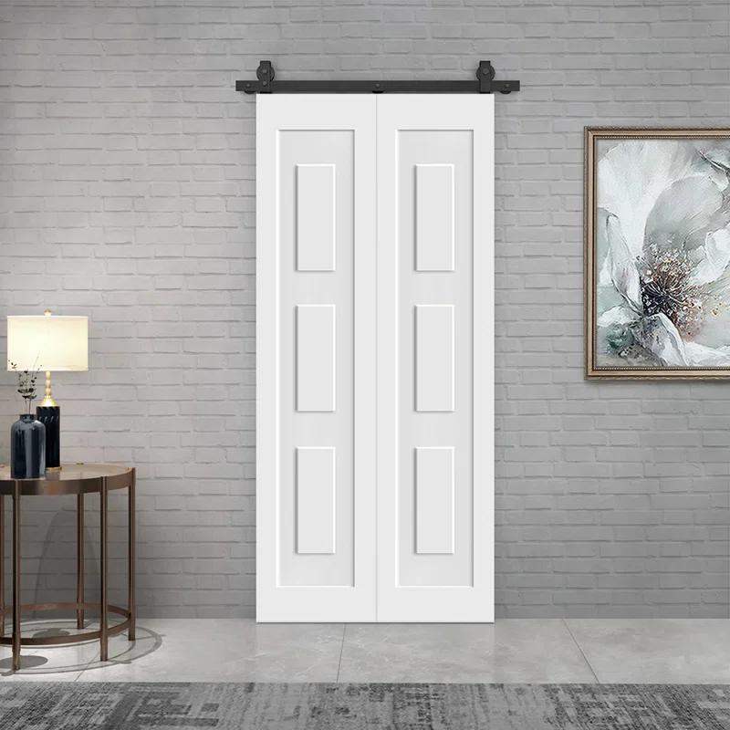 Calhome 3 Panel Shaker Composite Bi-Fold Door with Sliding Barn Door Hardware Kit