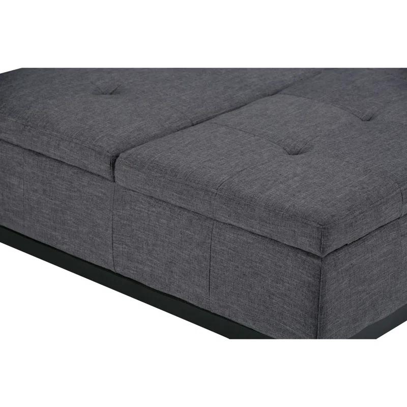 Simpli Home Dover 36"W Upholstered Square Coffee Table Storage Ottoman with Split Tufted Lift Top